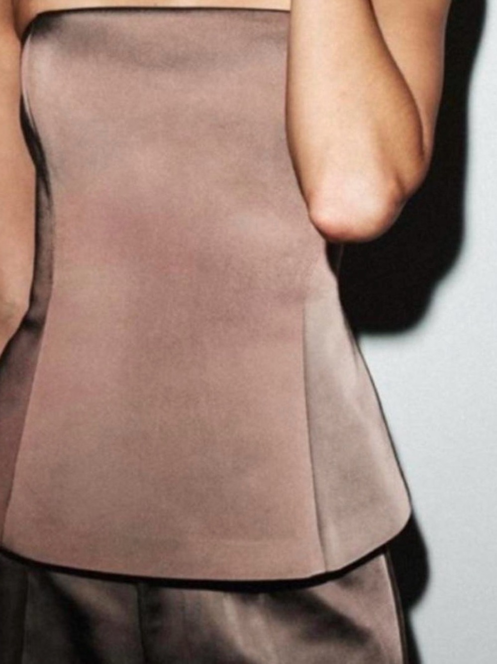 Zara Strapless Peplum Top in Taupe
